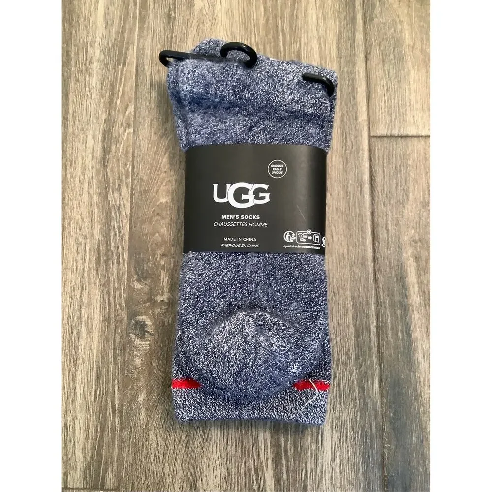 UGG Mens One Size Marled Navy Kyro Cozy Knit Crew Socks Lounge Minimalist B23-11
